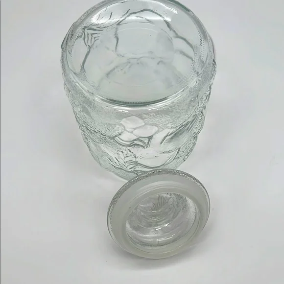 Libbey Orchard Clear Glass Embossed Country Fruit Vintage Canister Cookie Jar - Picture 9 of 11